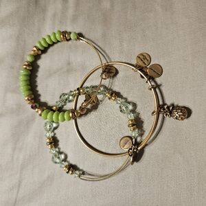 Alex and Ani Bracelets (3) pineapple and green beads